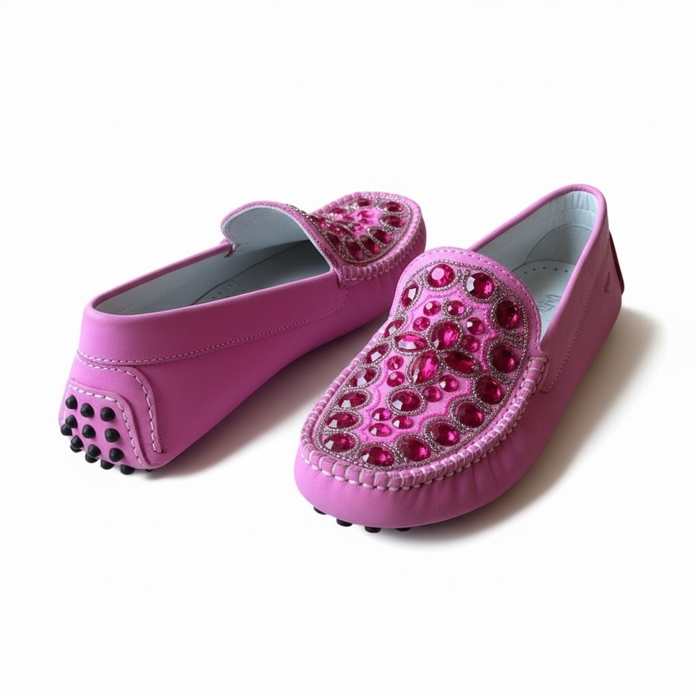 Primigi Pink Crystal Studded Driving Loafers Size 38 NWT